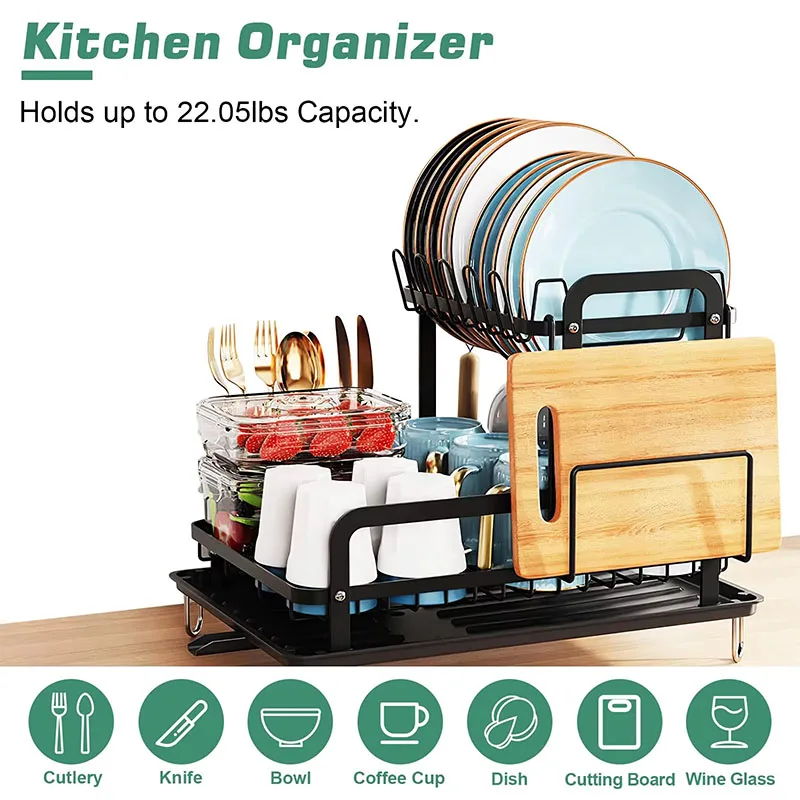 360° rotating kitchen chopping board storage rack, dish drain rack, household double-layer chopstick tube storage rack