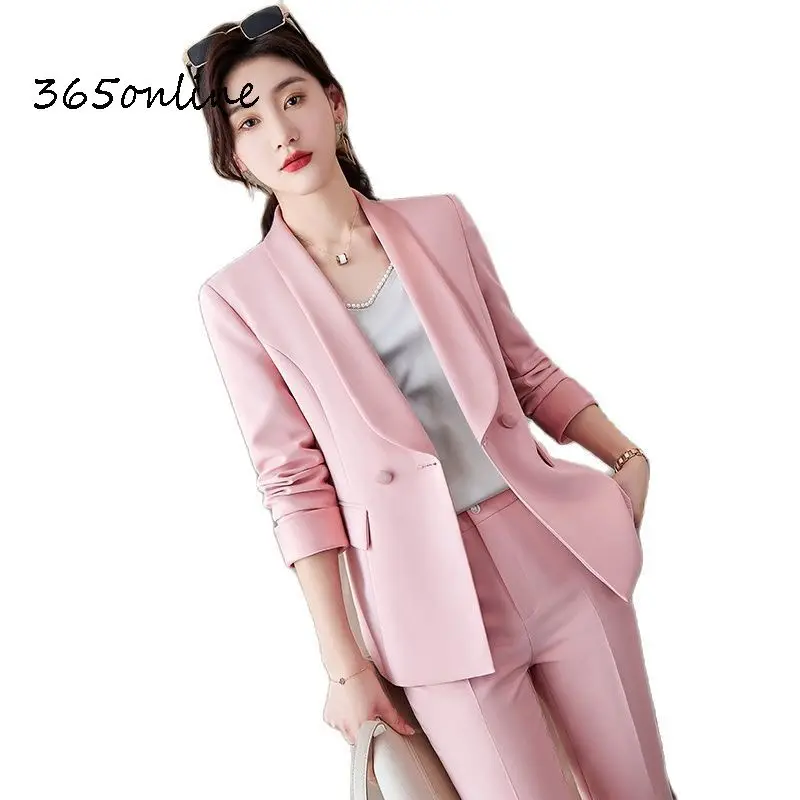 Elegant Pink Formal Professional Women Business Suits Spring Summer Uniform Styles Office Work Wear Suits Career Interview Set