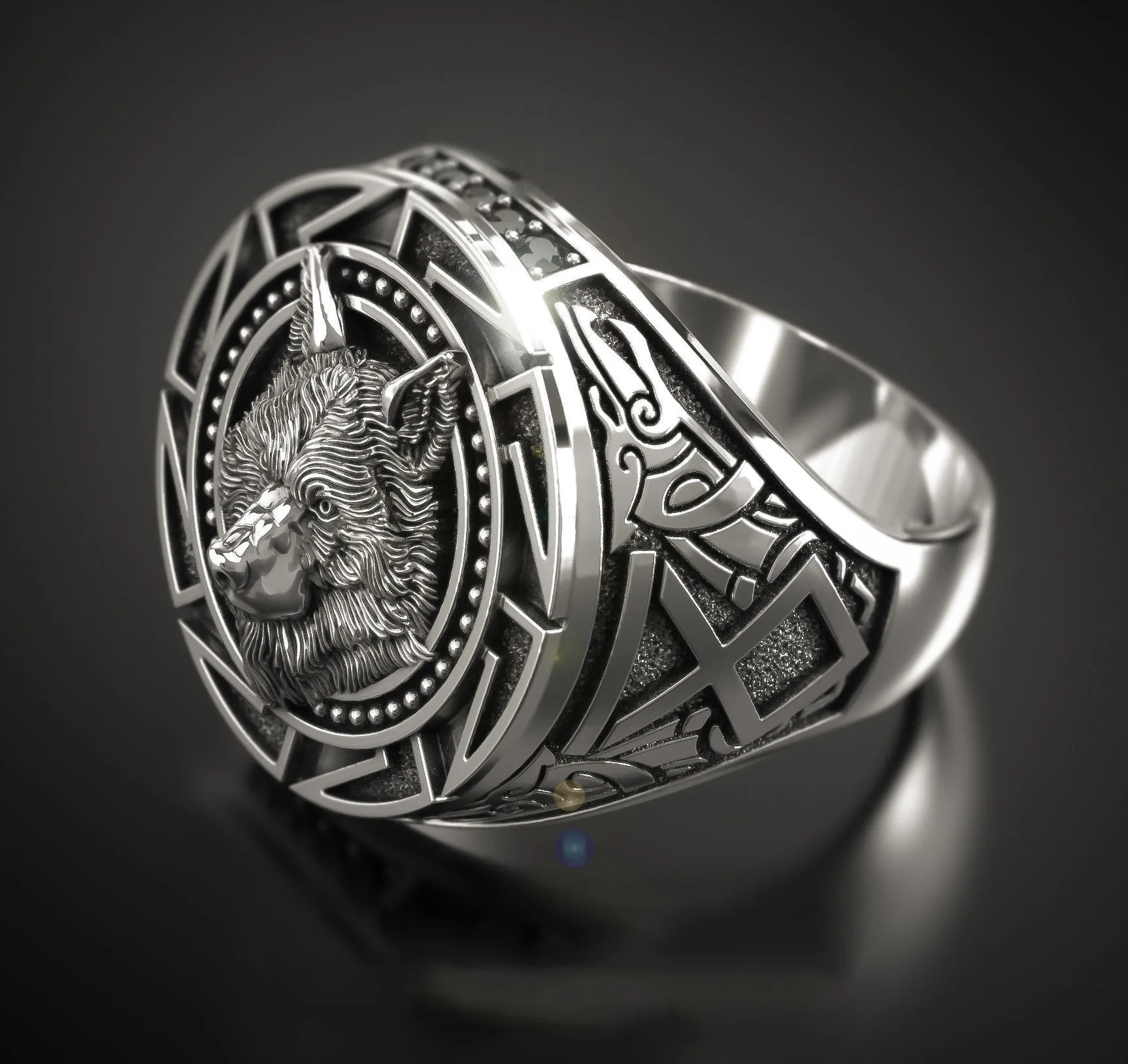 S925 Silver Hot Vintage Wolf Totem Thai Silver Ring, Mythical Wolf Head Men's Ring view 4