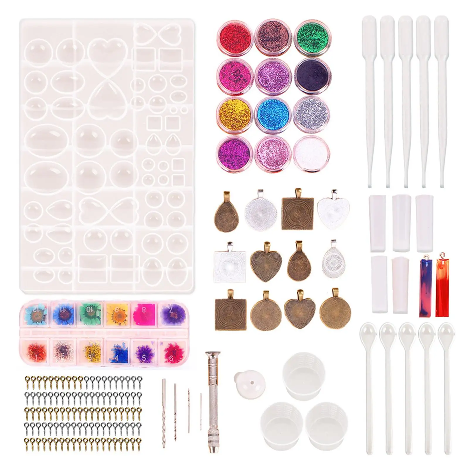 107x Siliconen Hars Sieraden Casting Glitter Lovertjes Droge Bloemen Kristal Epoxy Voor Hanger Armband Voor Beginners Kunstenaar