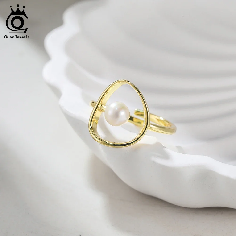 

Кольцо ORSA JEWELS из 14-каратного золота с натуральным пресноводным жемчугом, уникальное, из стерлингового серебра 925 пробы, регулируемое, с геометрическим дизайном, GPR28