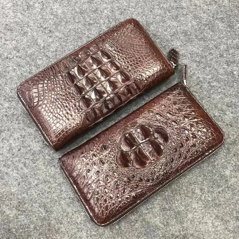 

New Thai Style Men's Long Bag Real Leather Leather Handheld Bag Business Crocodile Skull Zipper Wallet Female Purse Men Wallets