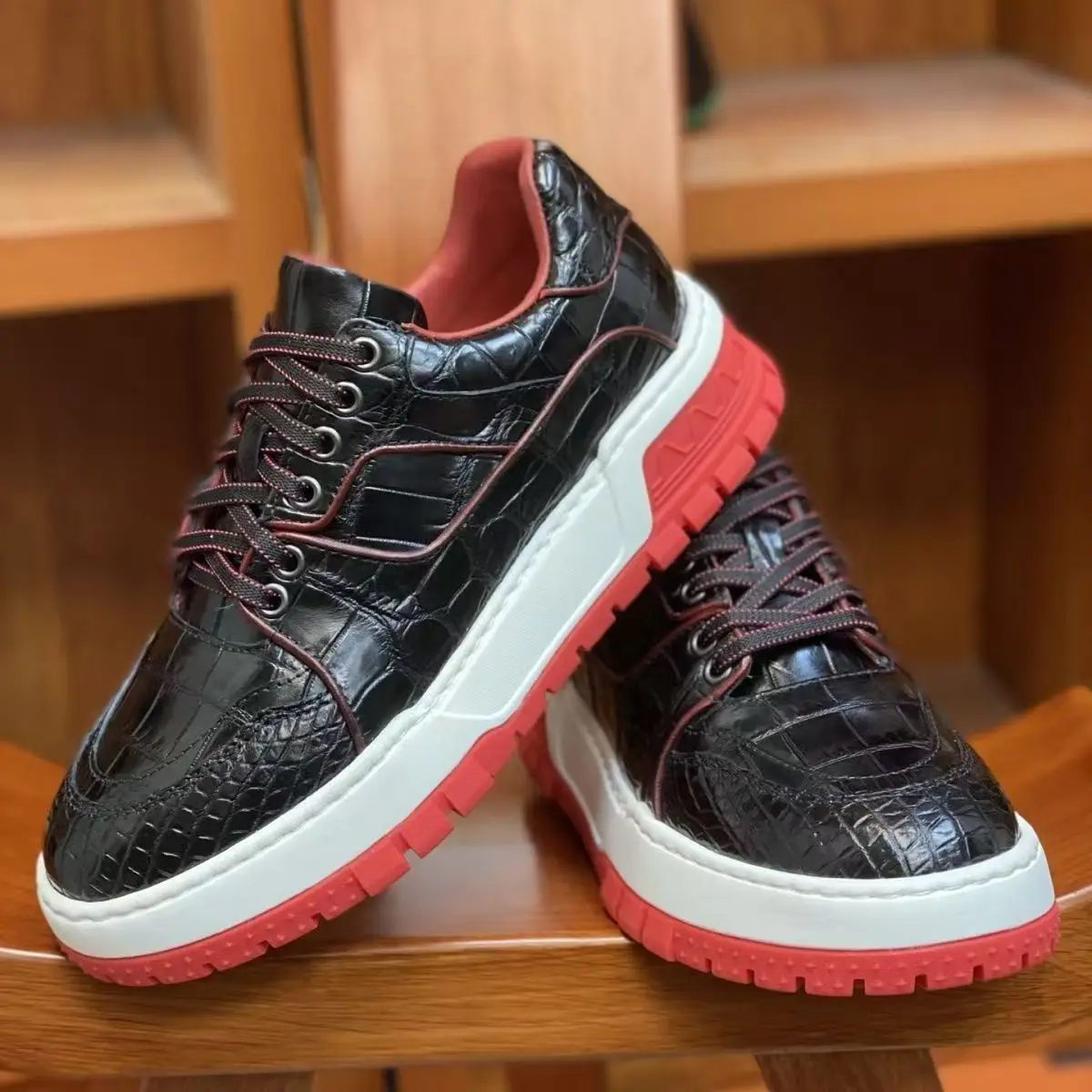 2026 new arrival Fashion Crocodile Skin causal shoes men,male Genuine leather sneakers PDD812A