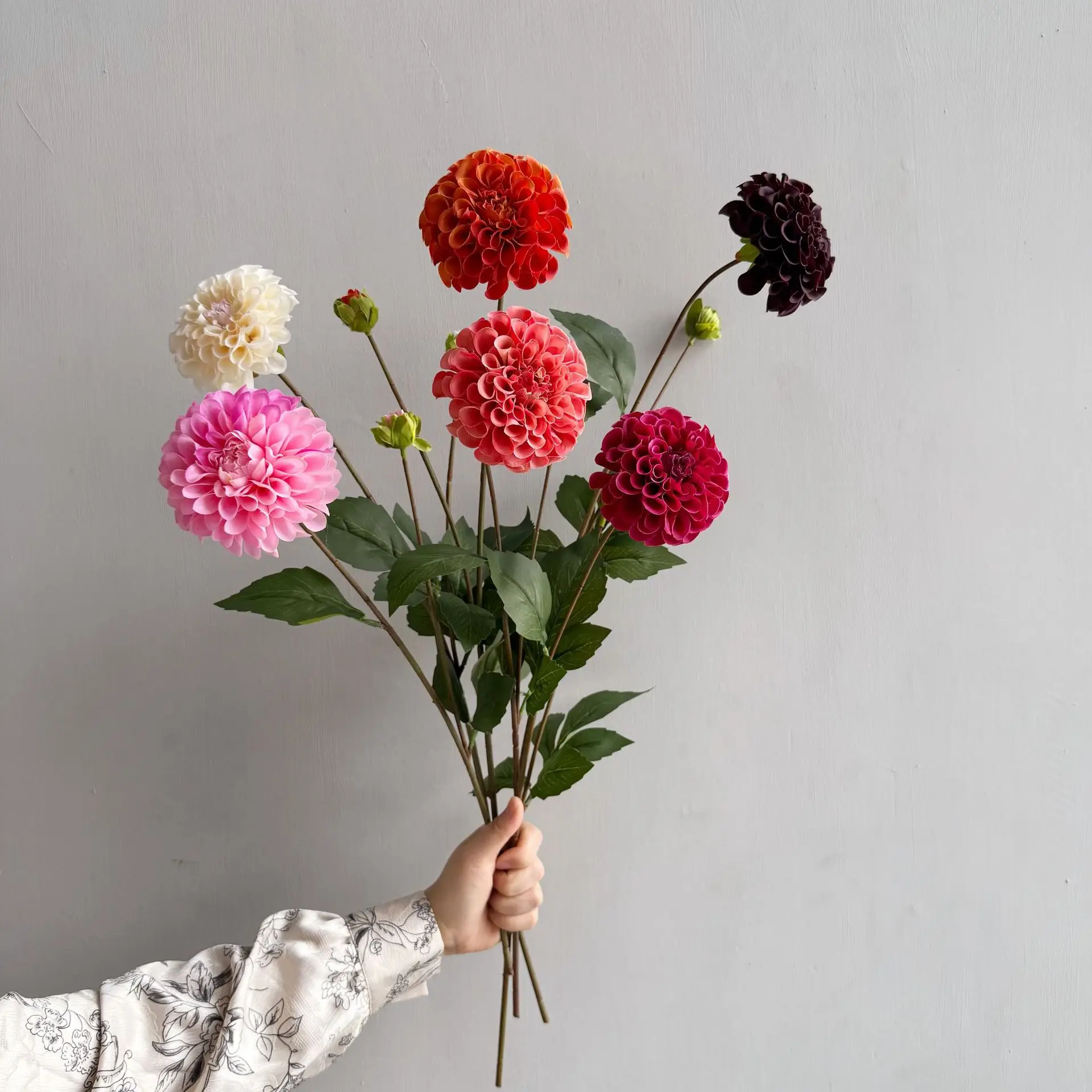 5Pc/lot Artificial Moisturizing 2head Dahlia Real Touch Flowers Bridal Bouquet Wedding Decoration Party Floral Home Decor Dahlia