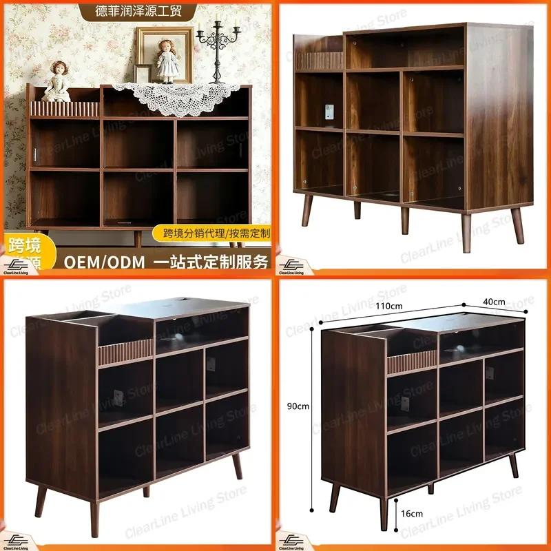 for Cross-border factory supply medieval solid wood bookshelves against the wall living room low cabinets lattice cabinets