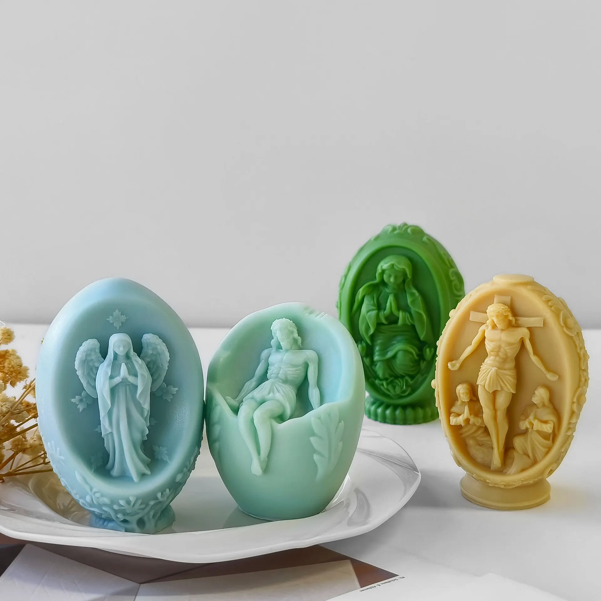 Easter Egg Jesus Silicone Candle Mold Handmade Aroma Plaster Ornaments Mods DIY Creative Easter Decoration Crafts Mould