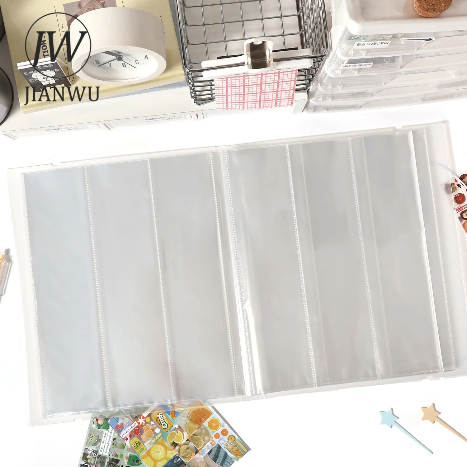 JIANWU Transparent Three-compartment Material Collage Tape Storage Book Creative DIY Journal Student Supplies Stationery