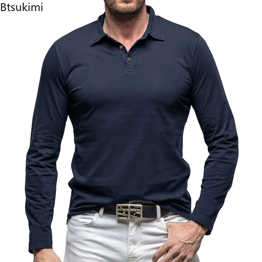Men's Trendy Casual Solid Color Long Sleeved Stand Up Collar T-shirt Summer Purified Cotton Versatile Comfortable Breathable Top