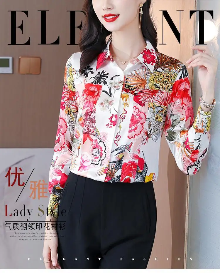 Long Sleeved Heavyweight Shirt for Women in 2024 Spring, New High-end Fashion Printed Versatile Thick Top Trend