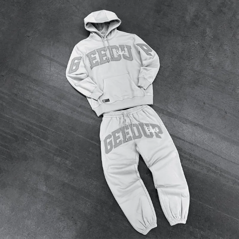 

Grayish White Harajuku Men Clothing Sports Set American New Letter Oversized Hoodie Street Gothic Hip Hop Retro Loose SweatPants