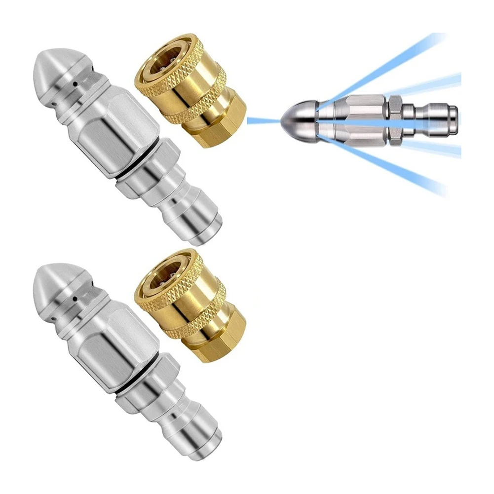 Sewer Jetting Nozzle 5000PSI With 1/4" Quick Connect Drain Cleaning Nozzle Kit Drain Hose Nozzle Tool image 5