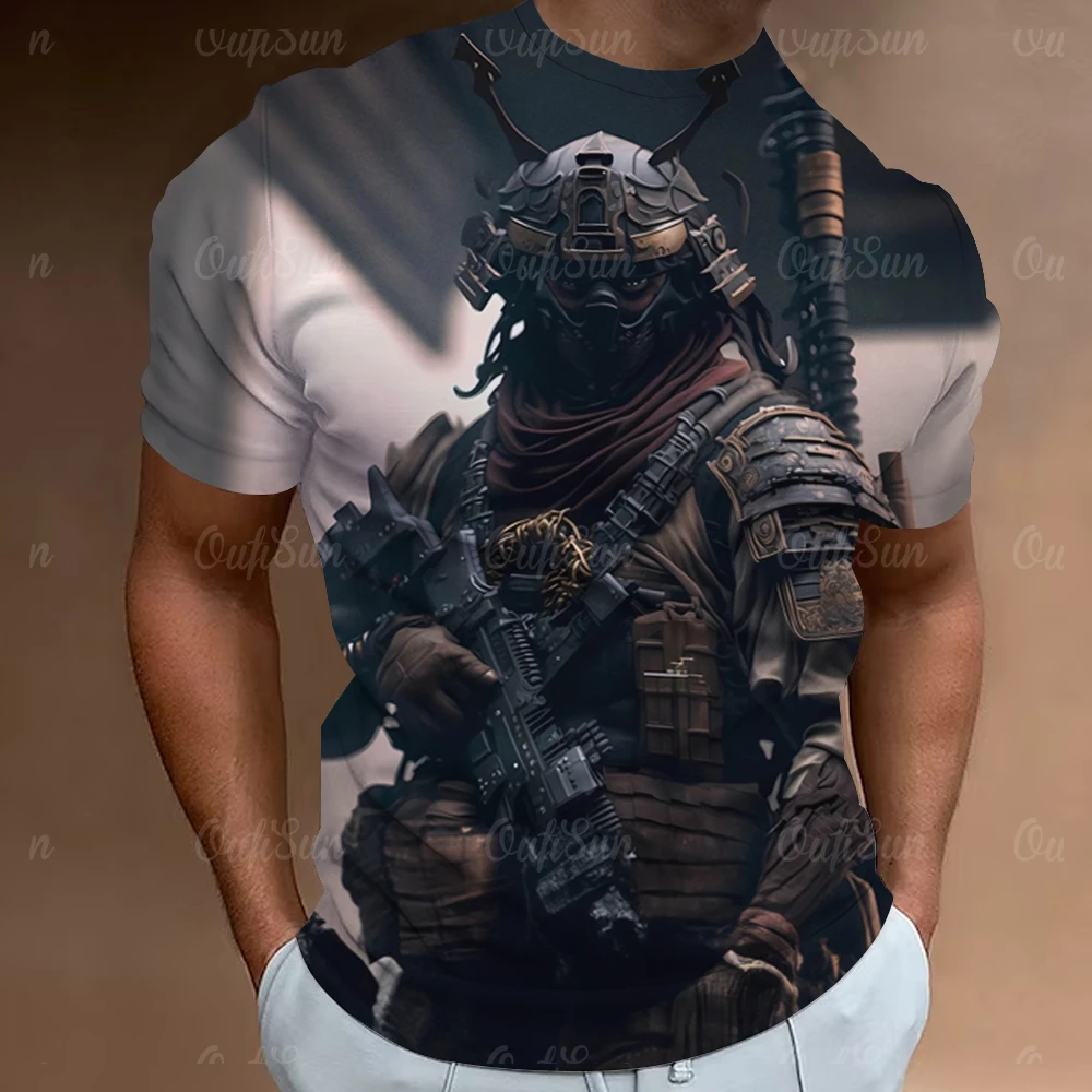 Retro Men's T-Shirt 3d Mecha Warrior Print Short Sleeve T-Shirt For Men Fashion Casual Quick Dry Man Clothes Loose Oversized Tee