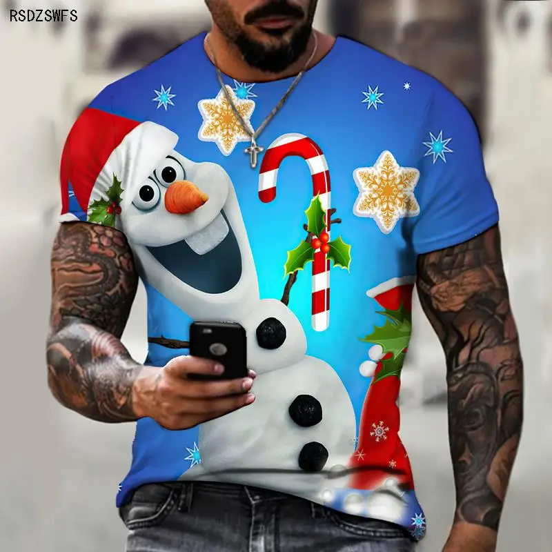 Brand Men\'s T-shirt Christmas New 3D Printing Santa Claus Christmas Tree Snowman Street Fashion Cool Top O-neck Design