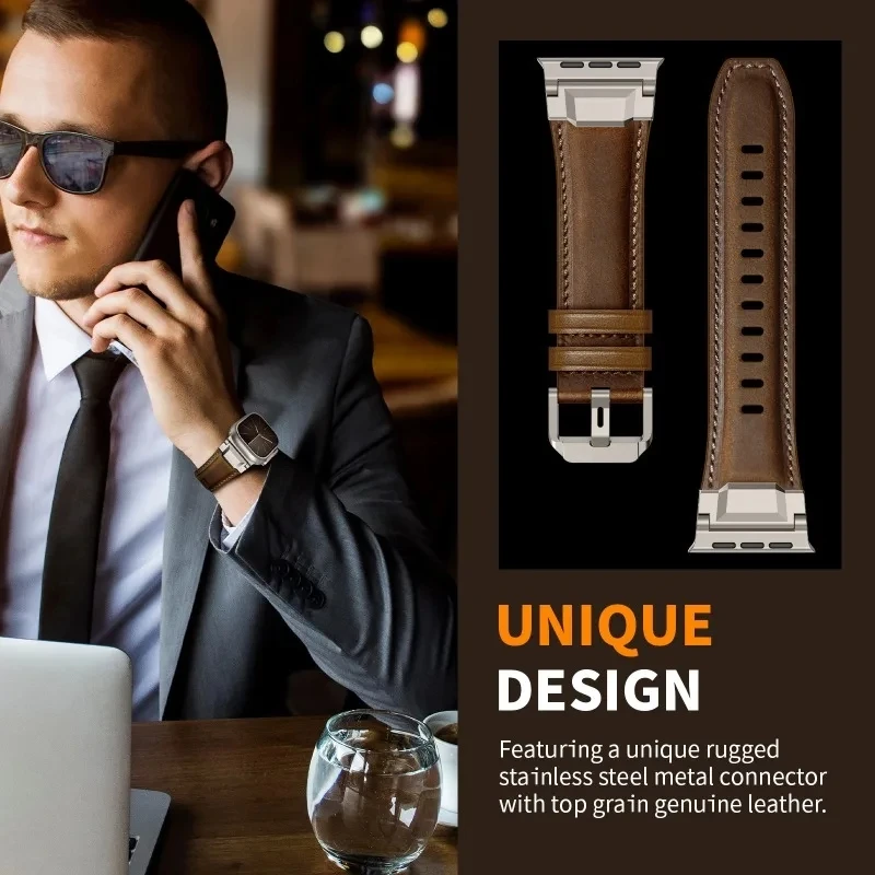 Leather Bracelet for Apple Watch Ultra 3/2/1 49mm 46mm 45mm 44mm 42MM Style Strap for IWatch Series 11 10 9 8 7 6 5 SE Correa