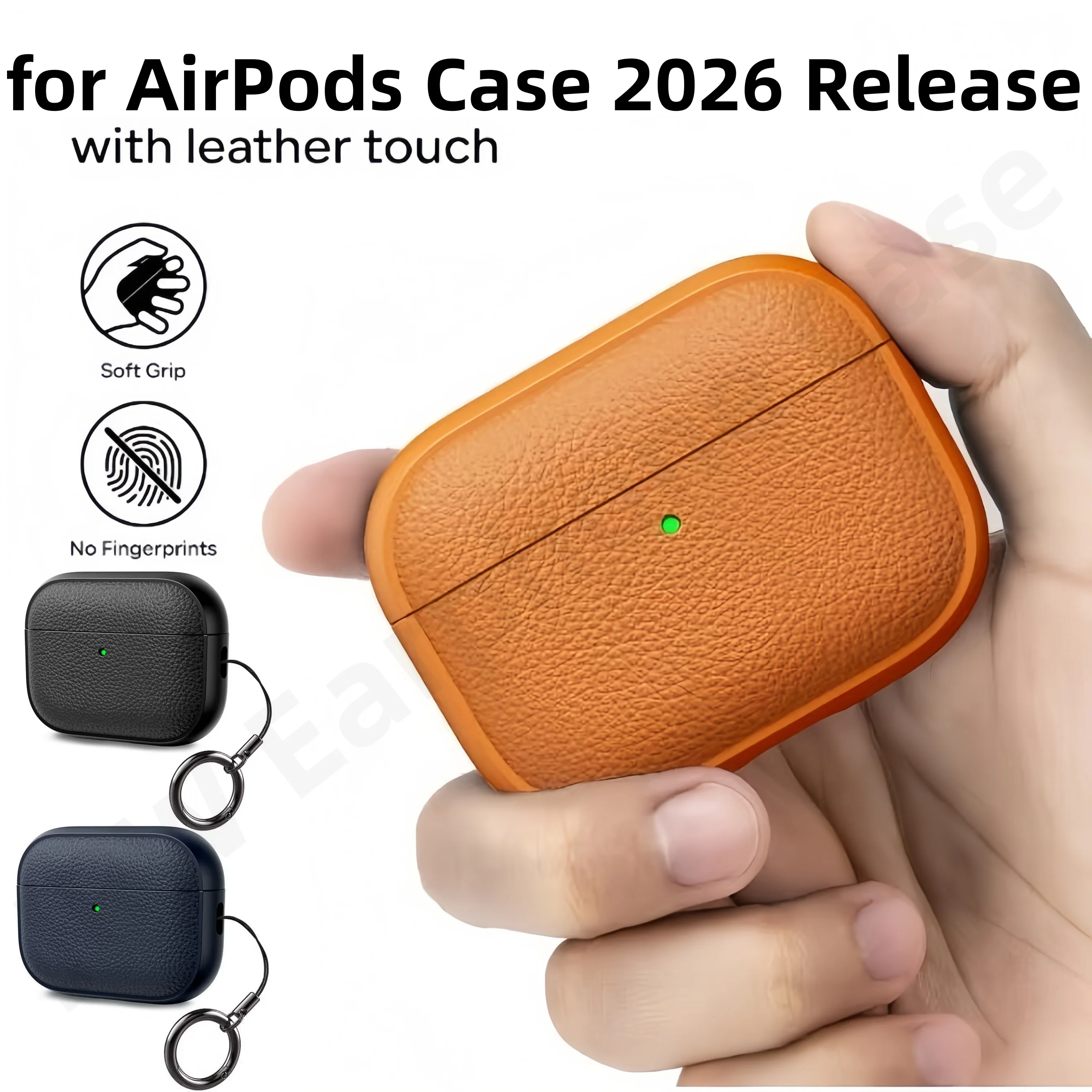 Earphone Case for AirPods 5/Pro 3/Pro 2/4 Leather-Like Design Protection Case with Keychain For AirPods 5/4/Pro 3 (2026 Release)