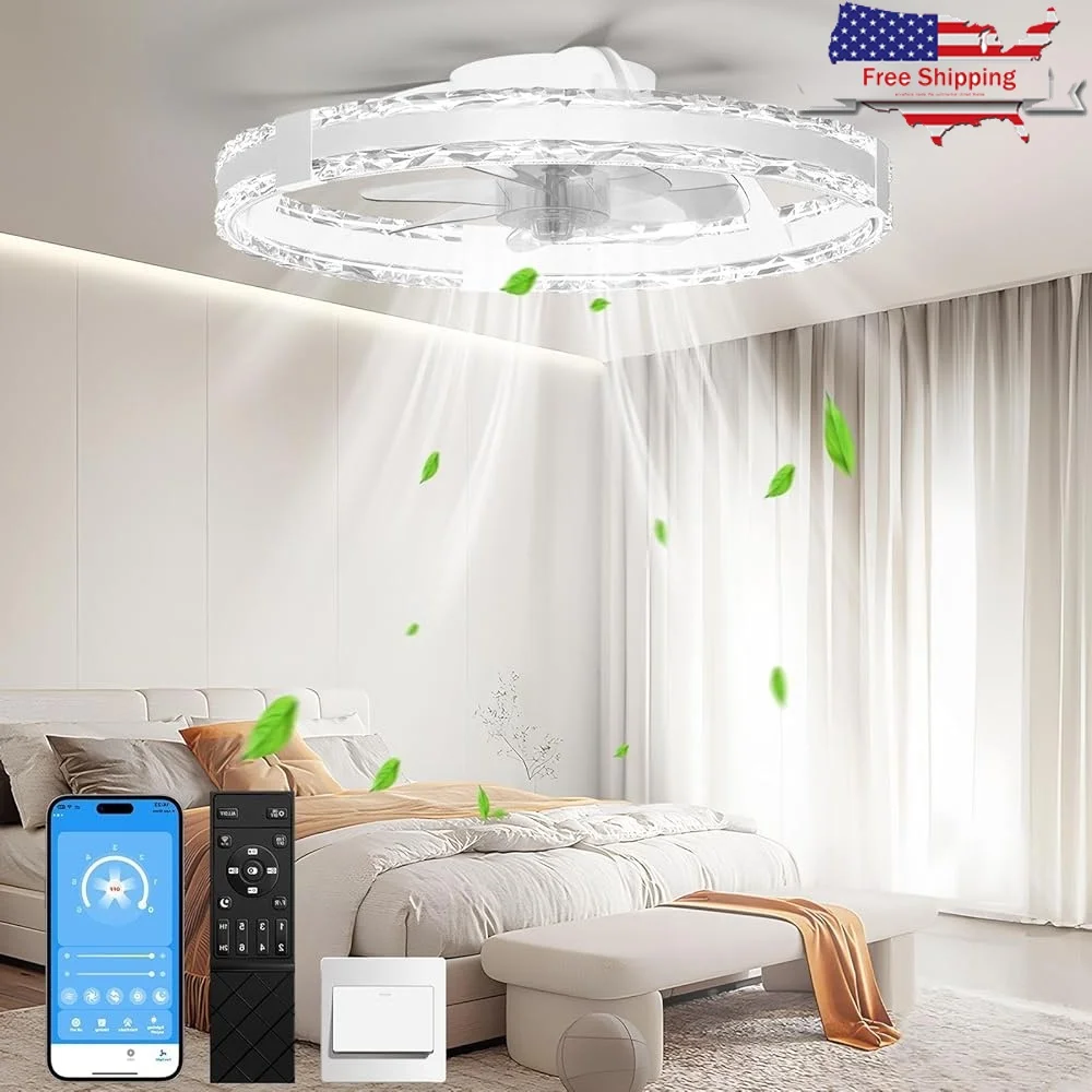 

20-дюймовые низкопрофильные потолочные вентиляторы со светодиодной подсветкой, пульт дистанционного управления, 6 скоростей, регулируемая цветовая температура, домашняя кухня, спальня, гостиная