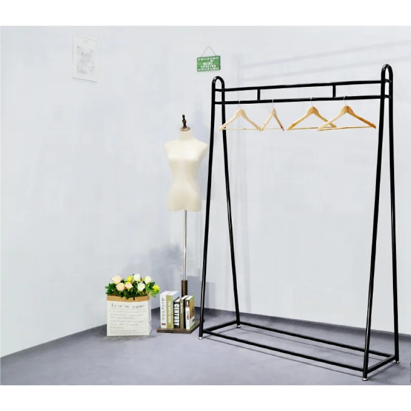 Custom, custom shiny gold stainless steel display rack black metal hanging rail furniture for retail garment store