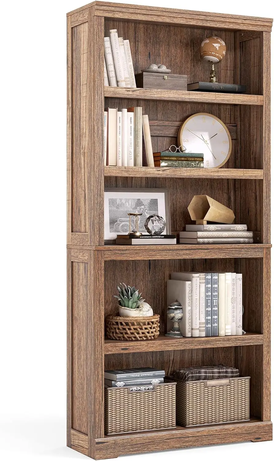5 Tier Tall Bookcase, Floor Standing Storage Shelves, Modern Open Display Bookshelf Organizer Rack, Multipurpose Storage Unit For Home Office, Living Room, Bedroom, Dark Brown, 1 Pack