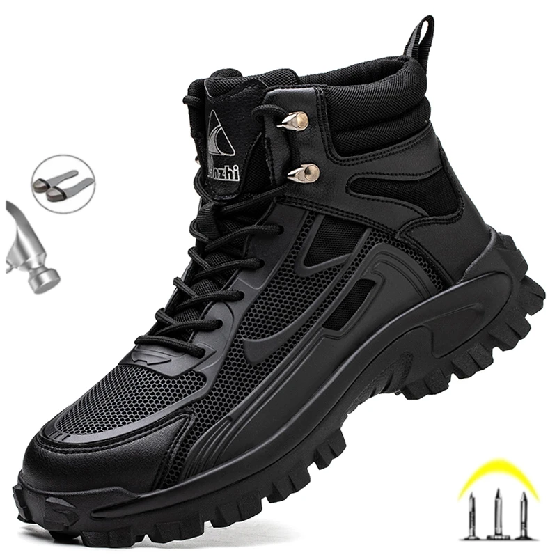 

New Fashion 2024 Safety Work Boots For Men Shoes Sneakers Anti Puncture Indestructible Steel Toe Protection Male Boots