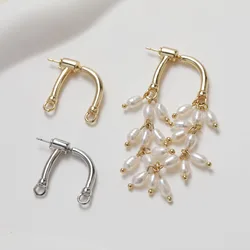 2PCS 14K Gold Plated Brass Simple Ear Studs Earrings Accessories Materials Jewelry Making Supplies