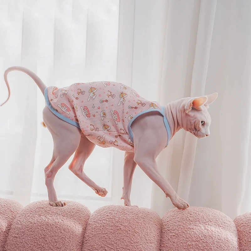 Letni Sphynx ubrania dla kotów bawełniana kamizelka ze sfinksem królika miękka urocza koszulka bez rękawów kocięta płaszcz oddychający Devon Rex