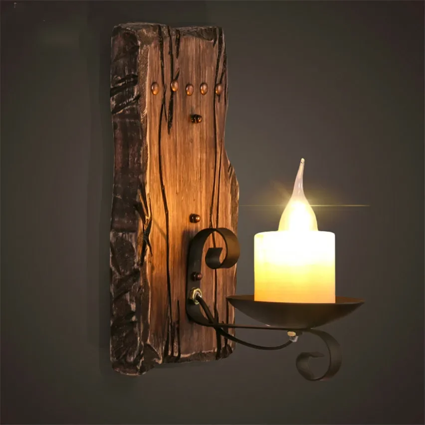 

Vintage Retro Black Sconce Lodge Iron Wall Lamps Artificial Marble Candle Lampshade E14 Lighting Fixture