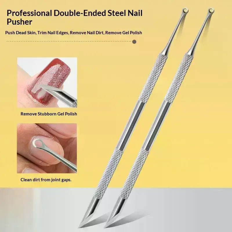 Stainless Steel Cuticle Pusher With Scraper Dual-Function Tool For Cuticle Care And Nail Edge Cleaning Reusable