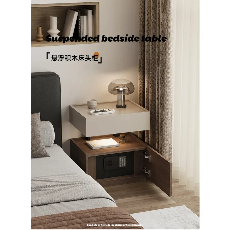 House suspension building block bedside table safe integrated Italian minimalist light luxury bedroom bedside storage cabinet