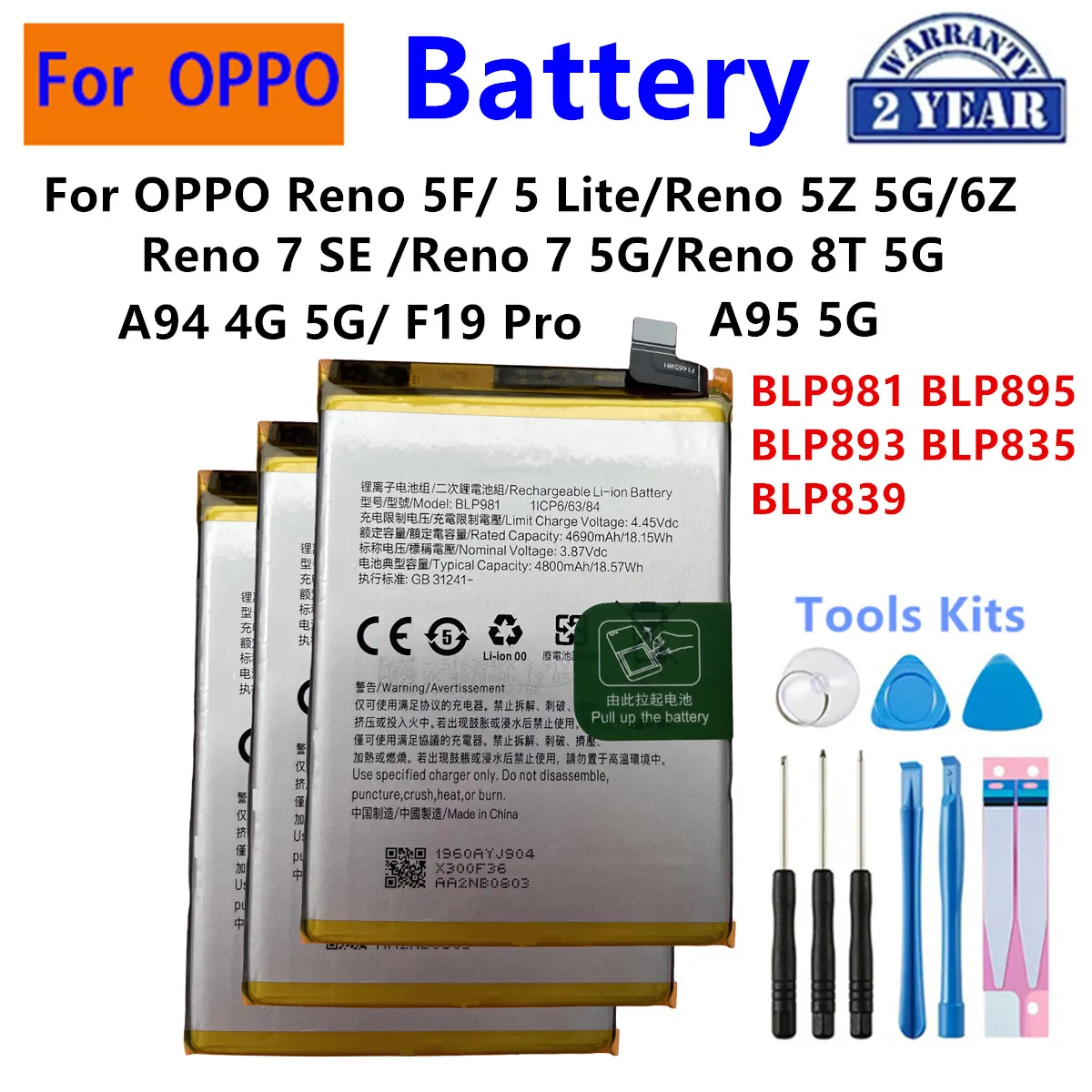 BLP981 BLP895 BLP893 BLP835 BLP839 Battery For OPPO OnePlus Reno 5F 5Z 6Z 7 5 Lite Reno 7SE Reno 8T 5G A94 A95 F19 Pro Batteries