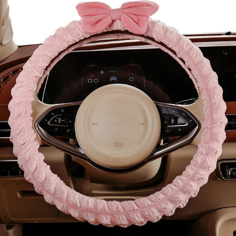 NEW Cute Car Seat Cover Women Universal Breathable Puff Fabric Bowknot/Flower Pink Interior Protector Auto Accessories Pillow