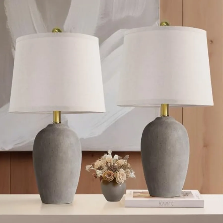 

21'' Set of 2 Farmhouse Ceramic Table Lamps for Living Room Bedroom, Nightstand Rustic Brown Desk Lamp for Bedside End Table En