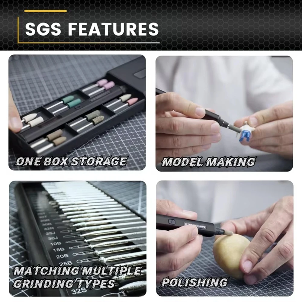 قلم نقش فائق من ARROWMAX SGS - مجموعة أدوات دوارة لاسلكية مع 42 قطعة للنحت الكهربائي على المعدن والخشب وKATWAY HH-AA215