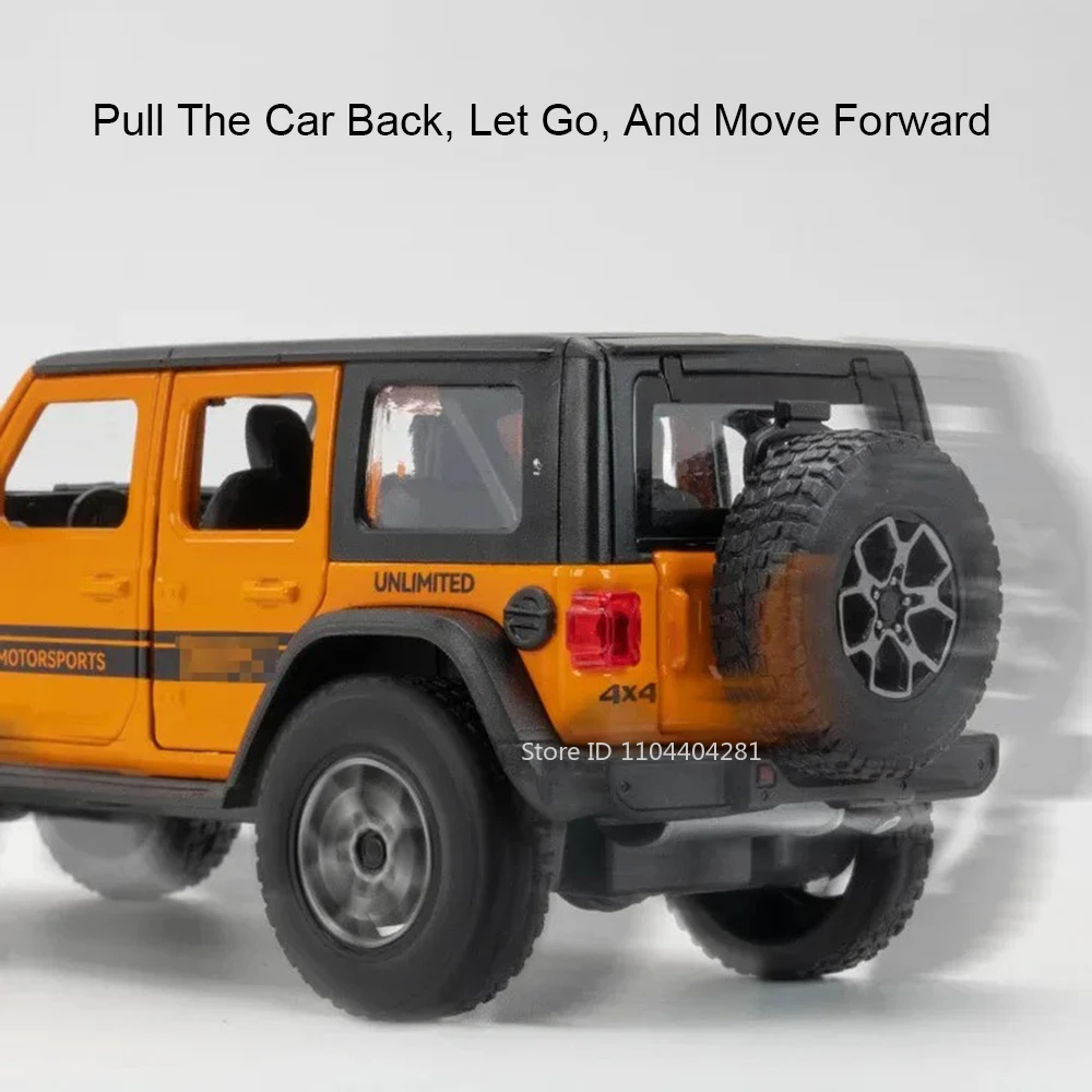 Modelo de juguete Wrangler Rubicon 1:32, puertas de coche fundidas a presión de aleación, sonido abierto, luz, vehículo todoterreno en miniatura, regalo de vacaciones para niños