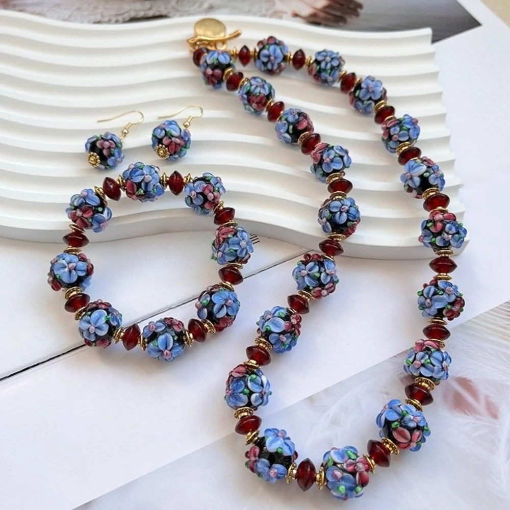 

Муранский торт, темно-красное стекло, ожерелья, браслеты, серьги, комплект для мужчин и женщин, легкие роскошные персонализированные элитные модные комплекты ювелирных изделий