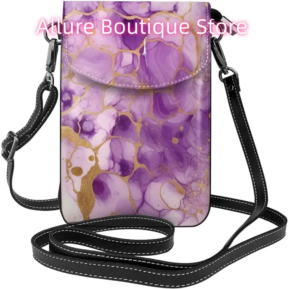 

Marbles Purple Texture Crossbody Bag for Women PU Leather Small Travel Cell Phone Pouch Lightweight Mini Phone Purse Wallet Cros