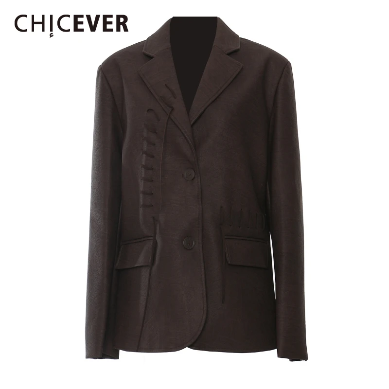 

CHICEVER Retro Washed Loose Jackets for Women Notched Collar Long Sleeve Patchwork Lace Up Hollow Out Designer Blazer Female New