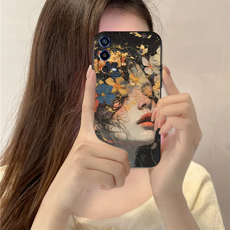 For OPPO A55 4G Fiber pattern splicing color TPU Black Soft Phone Case Atmospheric wood grain golden dragon head O PPO A 55 4 G