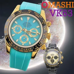 OUMASHI Men's Watch VK63 Chronograph Sky blue dial Arabian Three eyes quartz watch sapphire stainless steel waterproof swimming