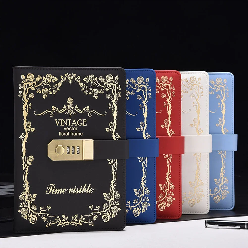 2024 Notebook Retro European Diary With Lock Thickened Antique Password Notebook Stationery Gift Journal