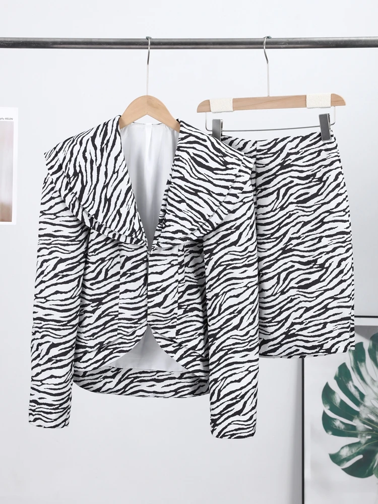 Fashion Zebra Printing Women's Jacket Skirts Suit V-Neck Waist-Closed Lady Sets 2026 Autumn Elegant 2 Pieces Set Women Outfits view 6