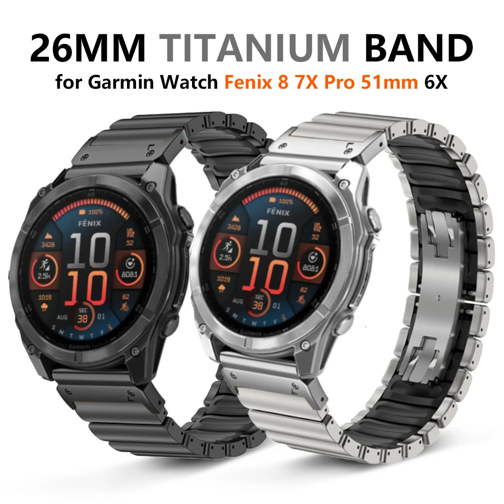 

26mm Titanium Band for Garmin Watch Enduro 3 2 Fenix 8 7X Pro 51mm 6X 5 Luxury Wrist Strap for Garmin Tactix 7 Pro Descent Mk2i