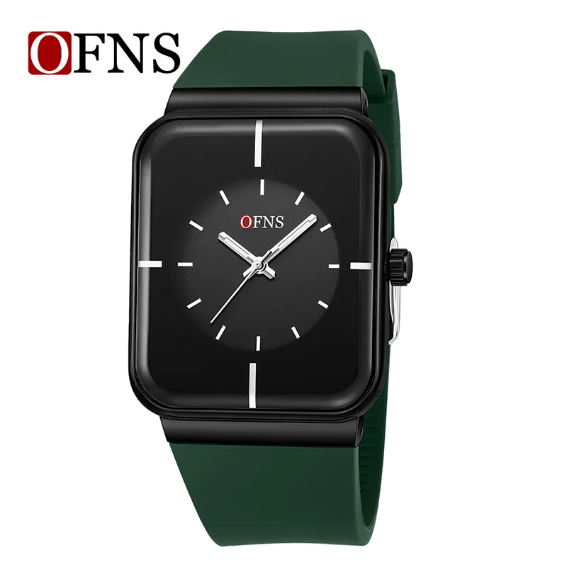 OFNS 1538 여성용 쿼츠 시계, 크리에이티브 패션 실리콘 스트랩 시계, 심플 트렌디 스퀘어 시계