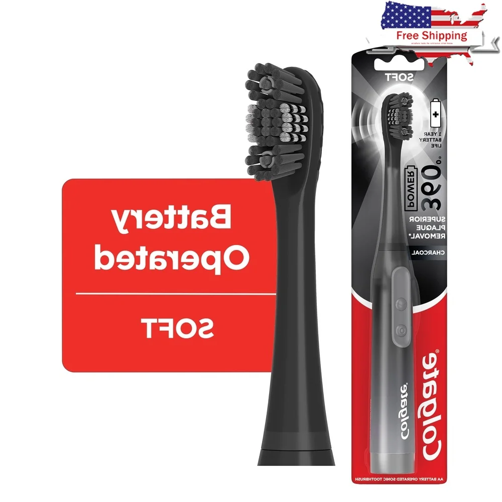 

Зубная щетка на батарейках с мощным углем 360° и мягкой нитью на кончике, щетина, очиститель языка, резиновый полировщик, свежее дыхание и полости рта