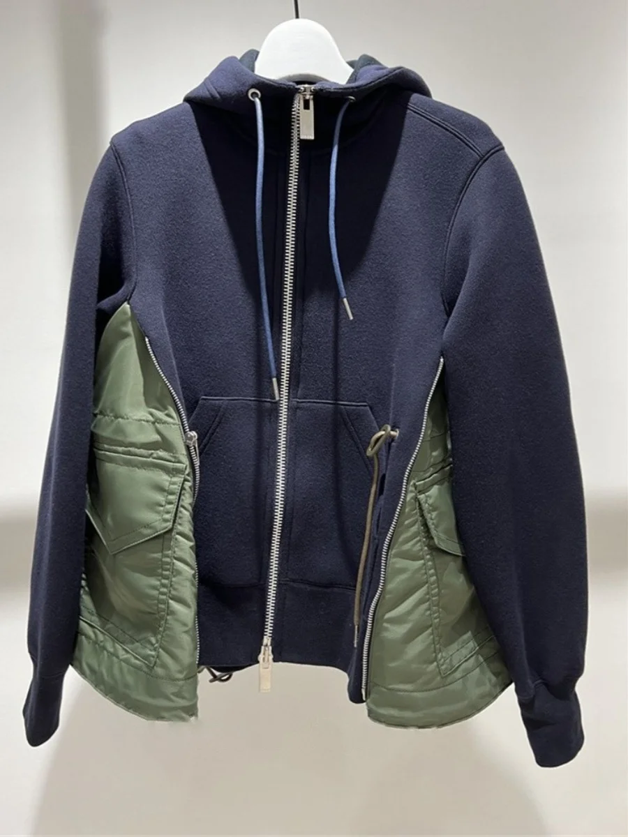 Chaqueta con Capucha FOG SACAI, Diseño Nuevo Otoño Invierno 2024, Chaqueta Deada de Forro Polar con Bolsillos con Cremaller...