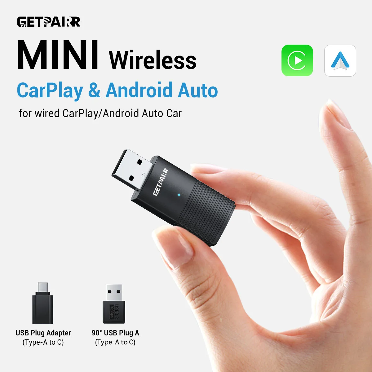 ミニワイヤレスAndroid Auto CarPlayアダプター、有線カーアクセサリーのスマートシステム、iPhone、Google、Samsung、Android 11.0対応