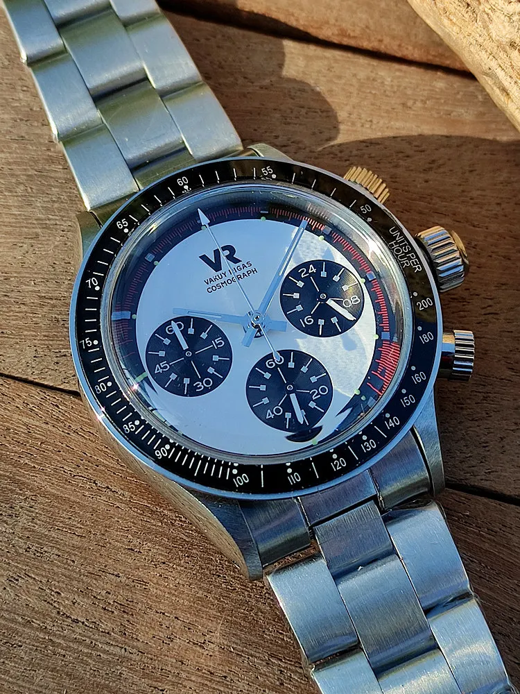 Vakuy Quartz Watch Sweep Second Hands Replica Paul Newman Daytona Precision VK63A Chronograph Vintage Panda DI Men's view 5