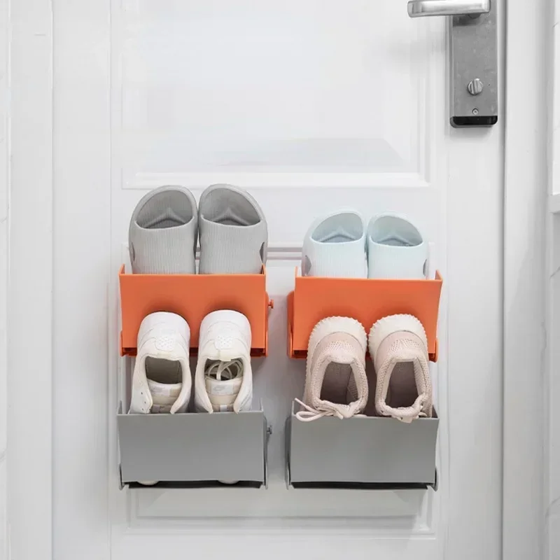 Wall Mount Slippers Hanging Shelf Holder Storage Rack Foldable Shoes  Double-layer Organizer