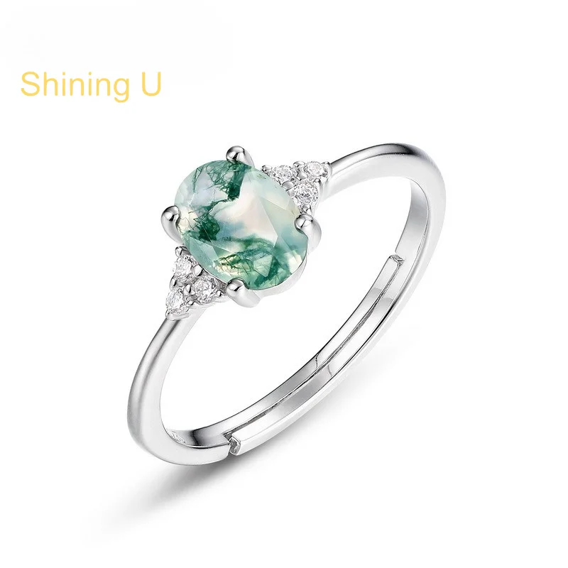

Shining U 925 Sterling Silver 5*7mm Oval Green Stone Ring for Women Fine Jewelry Summer