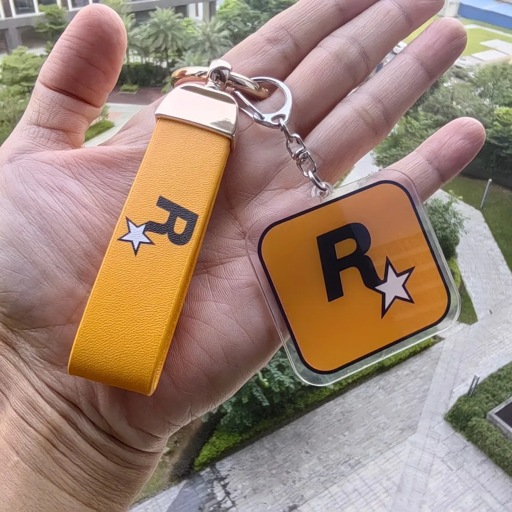 

R Star Anime Cool Keychain Short Luxury Car Key Holder Keyring GTA5 Motorcycl Automotive Auto Accessory for Interior Ornaments