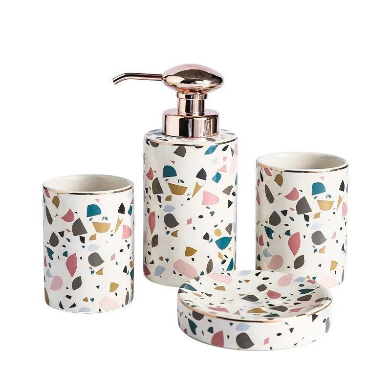 

Керамика с деревянным дном, принадлежности для ванной комнаты, туалетные принадлежности, набор из 4/5 предметов, чашка для рта, мыльница, держатель для зубной щетки, бутылка для лосьона